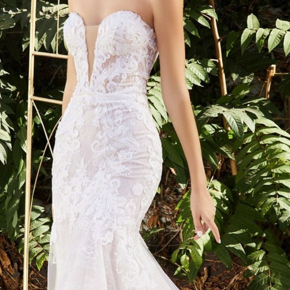 NEW WHITE WEDDING BRIDAL FORMLA Strapless MERMAID Bridal LONG MAXI Gown CD928 - Picture 6 of 9